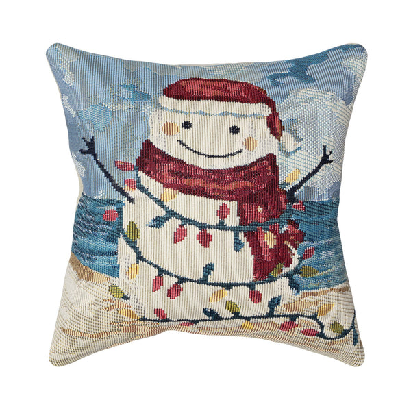 Trans Ocean Liora Manne Beach Snowman Decorative Pillow - 18" X 18" Ocean-themed, Machine Washable Accent Blue Polypropylene,Polyester 7mr8s968304