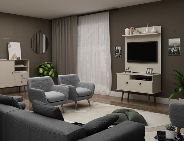 Manhattan Comfort Tribeca Mid-Century Modern 2-Piece Entertainment Center Off White 7PMC6