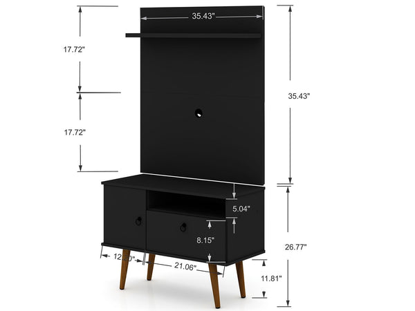 Manhattan Comfort Tribeca Mid-Century Modern 2-Piece Entertainment Center Black 7PMC70