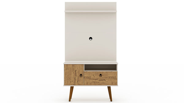 Manhattan Comfort Tribeca Mid-Century Modern 2-Piece Entertainment Center Off White and Nature 7PMC81