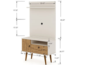 Manhattan Comfort Tribeca Mid-Century Modern 2-Piece Entertainment Center Off White and Nature 7PMC81