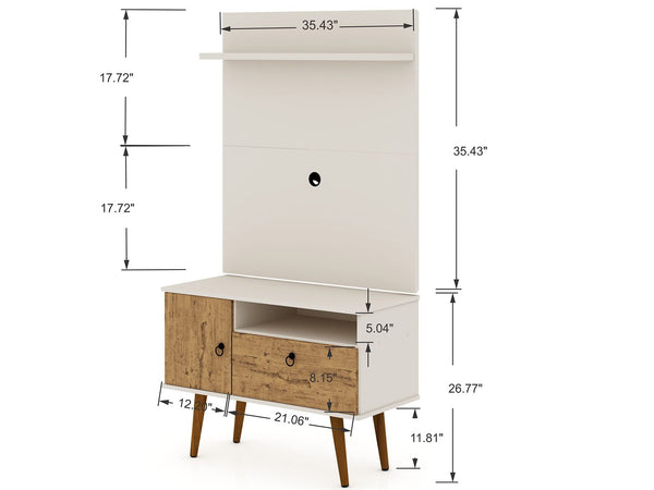 Manhattan Comfort Tribeca Mid-Century Modern 2-Piece Entertainment Center Off White and Nature 7PMC81