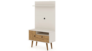 Manhattan Comfort Tribeca Mid-Century Modern 2-Piece Entertainment Center Off White and Nature 7PMC81