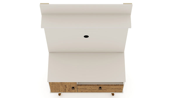 Manhattan Comfort Tribeca Mid-Century Modern 2-Piece Entertainment Center Off White and Nature 7PMC81