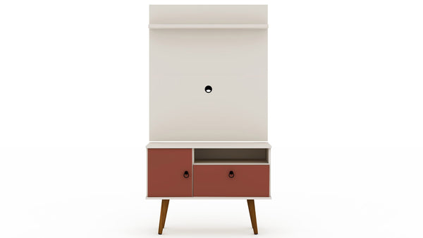 Manhattan Comfort Tribeca Mid-Century Modern 2-Piece Entertainment Center Off White and Terra Orange Pink 7PMC85