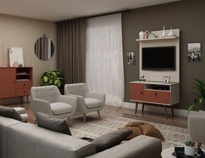 Manhattan Comfort Tribeca Mid-Century Modern 2-Piece Entertainment Center Off White and Terra Orange Pink 7PMC85