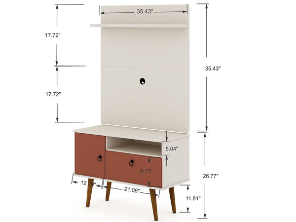 Manhattan Comfort Tribeca Mid-Century Modern 2-Piece Entertainment Center Off White and Terra Orange Pink 7PMC85