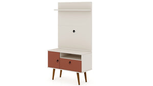 Manhattan Comfort Tribeca Mid-Century Modern 2-Piece Entertainment Center Off White and Terra Orange Pink 7PMC85