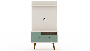 Manhattan Comfort Tribeca Mid-Century Modern 2-Piece Entertainment Center Off White and Green Mint 7PMC86