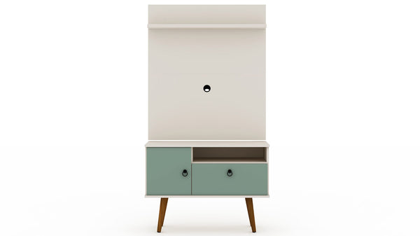 Manhattan Comfort Tribeca Mid-Century Modern 2-Piece Entertainment Center Off White and Green Mint 7PMC86