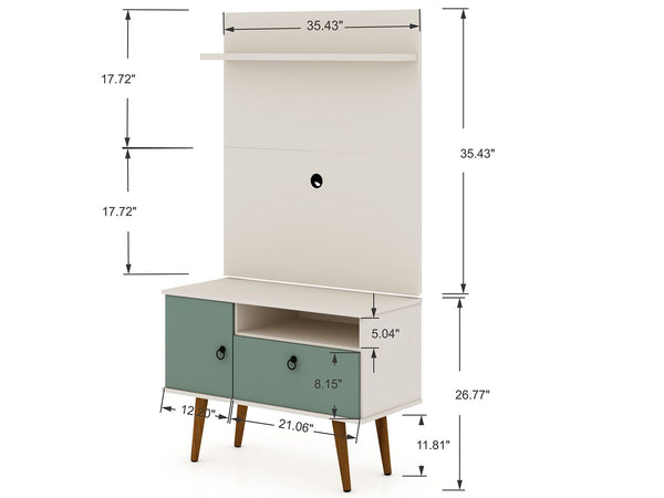 Manhattan Comfort Tribeca Mid-Century Modern 2-Piece Entertainment Center Off White and Green Mint 7PMC86