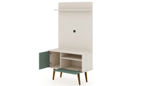 Manhattan Comfort Tribeca Mid-Century Modern 2-Piece Entertainment Center Off White and Green Mint 7PMC86