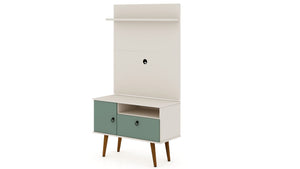 Manhattan Comfort Tribeca Mid-Century Modern 2-Piece Entertainment Center Off White and Green Mint 7PMC86