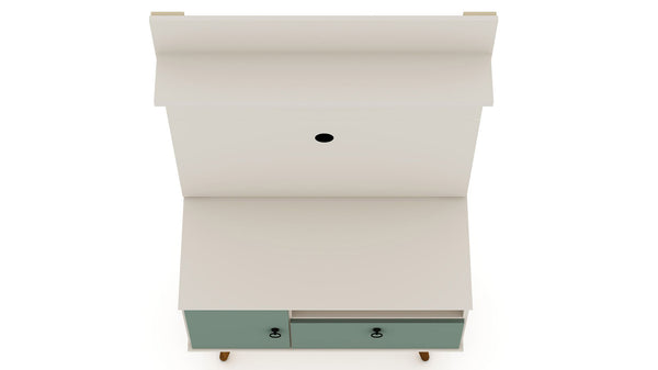 Manhattan Comfort Tribeca Mid-Century Modern 2-Piece Entertainment Center Off White and Green Mint 7PMC86