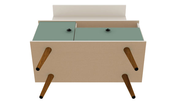 Manhattan Comfort Tribeca Mid-Century Modern 2-Piece Entertainment Center Off White and Green Mint 7PMC86