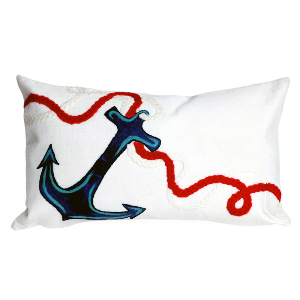 Trans Ocean Liora Manne Visions I Nautical Anchor Indoor/Outdoor Pillow - Handmade Coastal Beach Decor Accent White Polyester 7sa1s414412