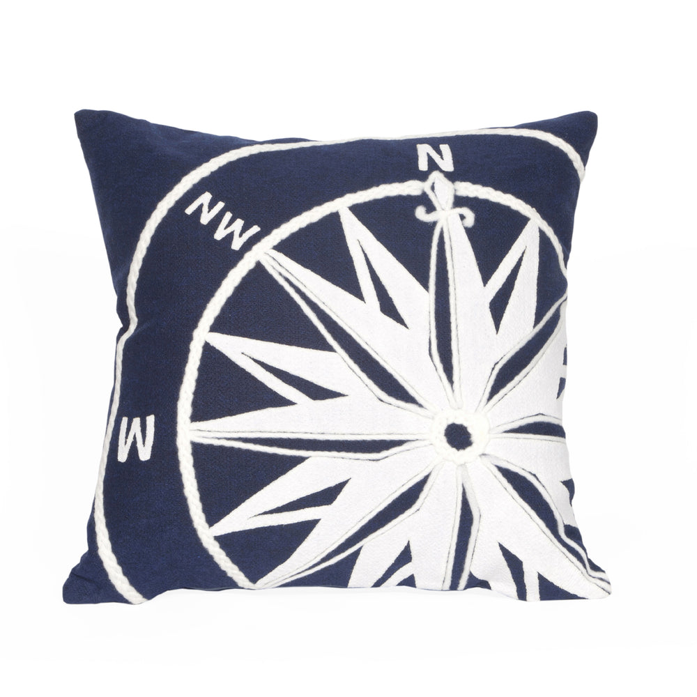Trans Ocean Liora Manne Visions Ii Nautical Compass Indoor/Outdoor Pillow - Handcrafted Coastal Decor Accent Navy Polyester 7sb2s418303