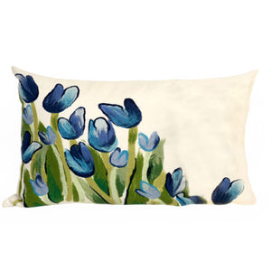 Trans Ocean Liora Manne Visions Iii Indoor/Outdoor Handmade Floral Pillow - Contemporary Tulips Design Accent Blue Polyester 7sc1s413403