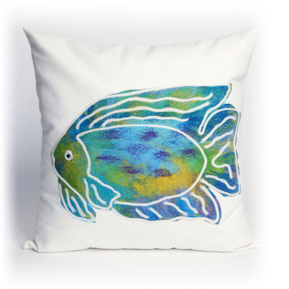 Trans Ocean Liora Manne Visions Iii Batik Fish Indoor/Outdoor Pillow - Coastal Ocean Accent With Vibrant Color Blue Polyester 7sc2s312404