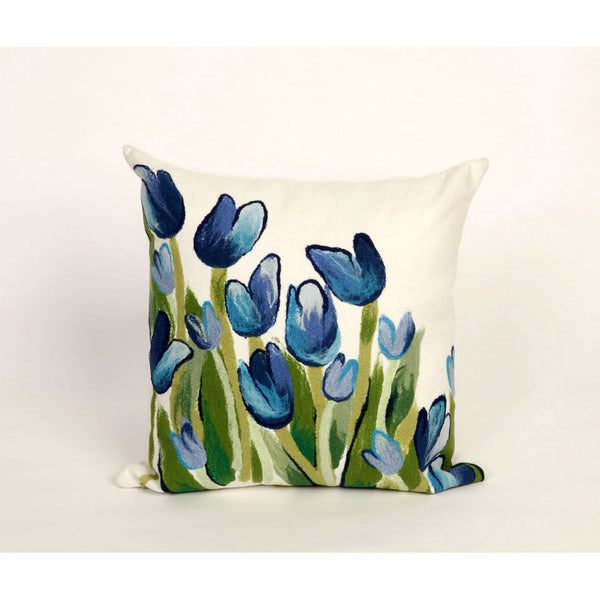 Trans Ocean Liora Manne Visions Iii Indoor/Outdoor Handmade Floral Pillow - Contemporary Tulips Design Accent Blue Polyester 7sc2s413403