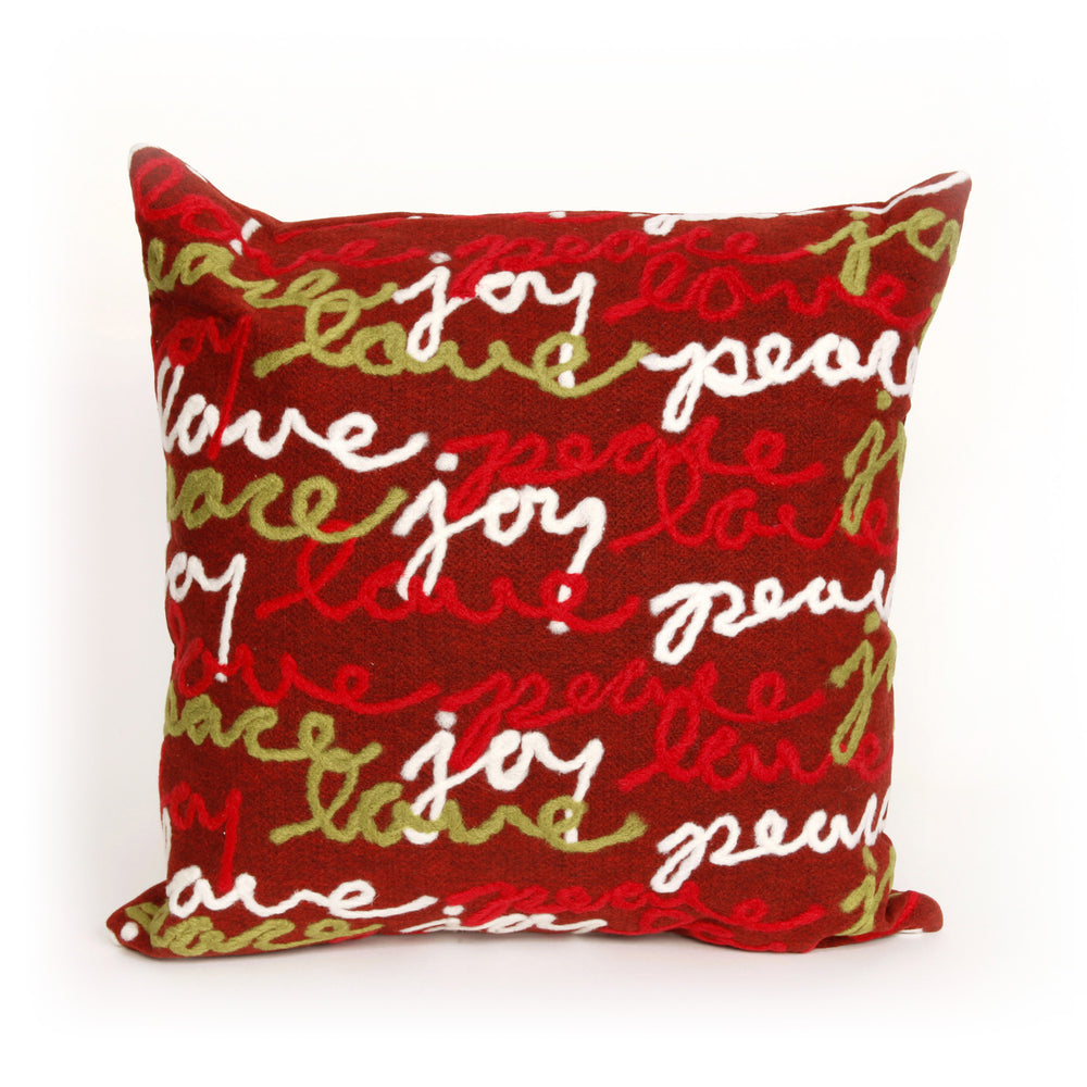 Trans Ocean Liora Manne Visions Iii Handmade Indoor/Outdoor Pillow - Peace Love Joy Red 20" X 20" Decor Red Polyester 7sc2s420024