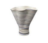 Splayed Elegant Hand-Painted Porcelain Vase with Stripes in Cloud White, Sand & Sky Blue Tones