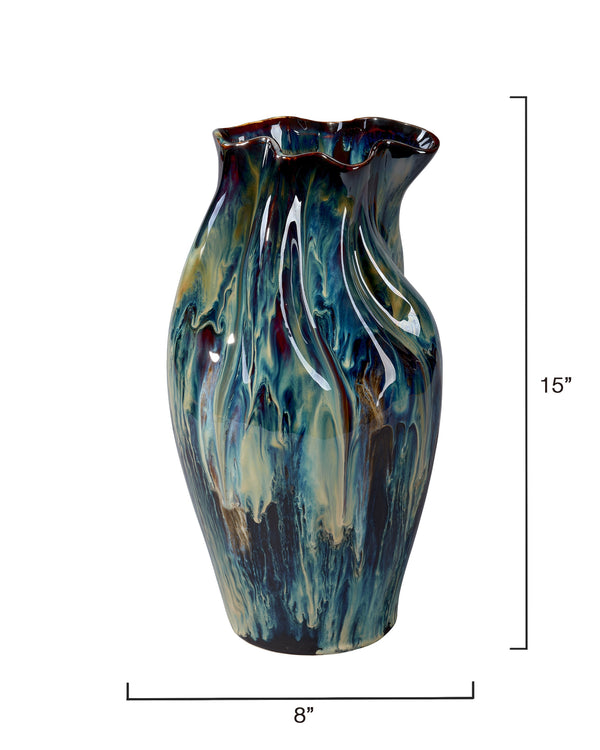 Jamie Young Co. Whirl Ceramic Decorative Vase, Large Blue Ceramic 7whir-lgbl