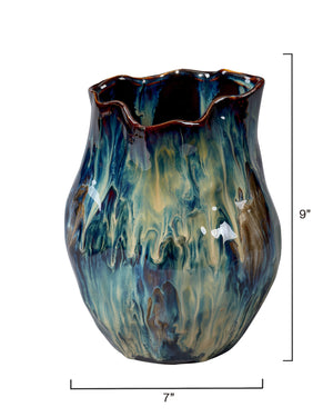 Jamie Young Co. Whirl Ceramic Decorative Vase, Small Blue Ceramic 7whir-smbl