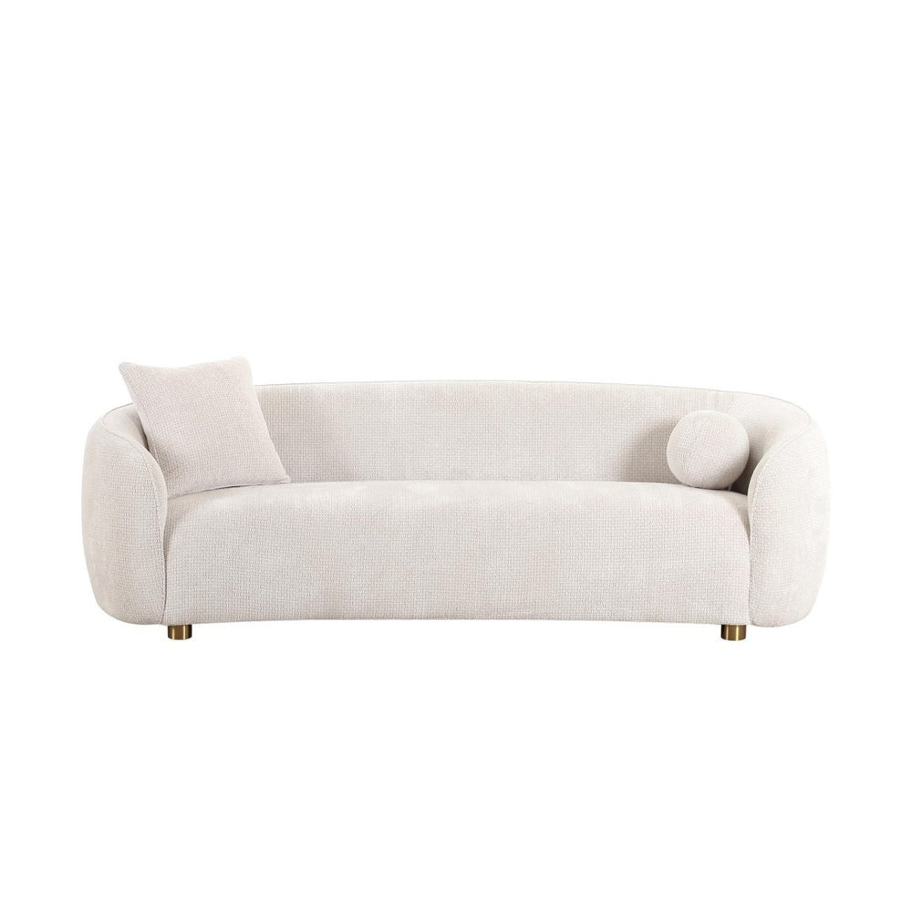Pasargad Zarina Modern Upholstered Sofa With 2 Pillows – Luxurious Comfort & Minimalist Design, Ivory Ivory Textured Fabric Pzw-22013-3