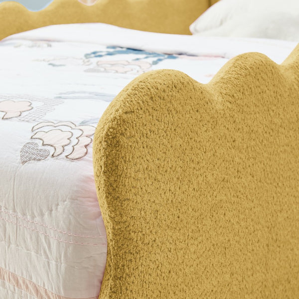 English Elm Twin Dinosaur Boucle Upholstered Kids Bed Solid Wood Frame with Padded Safety Rails Yellow W1413P384916