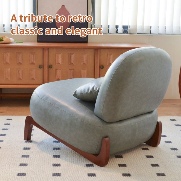 English Elm Cute Faux Leather Armless Accent Chair Solid Wood Legs Cushioned Seat Modern Blue W2105P440973