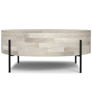 English Elm Rayburn Round Solid Mango Wood Cocktail Table with Matte Black Legs for Living Room White B136P429079