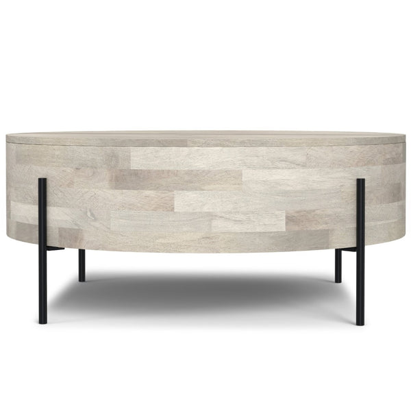 English Elm Rayburn Round Solid Mango Wood Cocktail Table with Matte Black Legs for Living Room White B136P429079