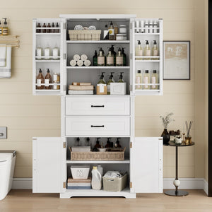 English Elm [video] Floor to Ceiling Matte Storage Cabinet with Drawers Shelves and Adjustable Interior White N759P407762K