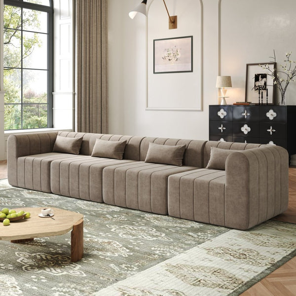 English Elm 145.5 Inch 4 Piece Modular Sectional Sofa Polyester Low Profile Living Room Couch Espresso N767P346281E