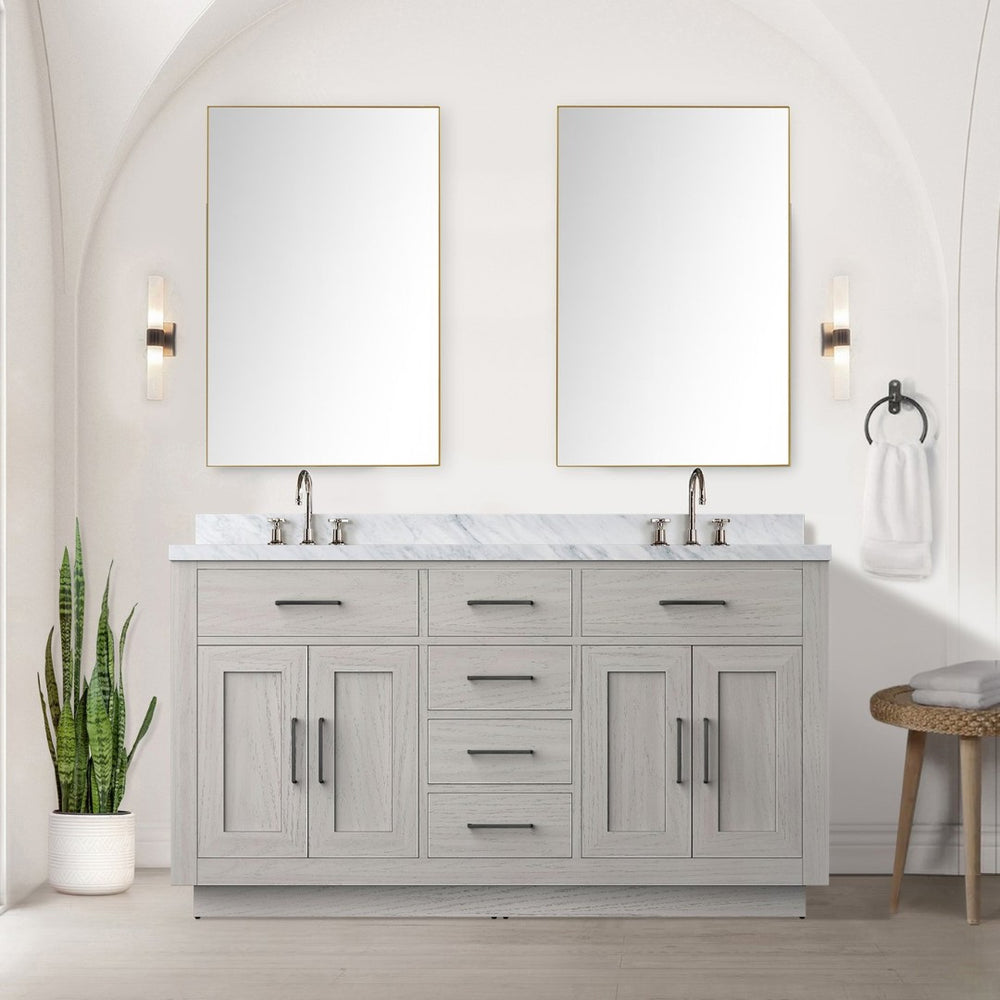 English Elm White Oak Double Bath Vanity Set With Carrara Marble Top & Frameless Mirror For Elegant Bathrooms B2731S01410-GIGA