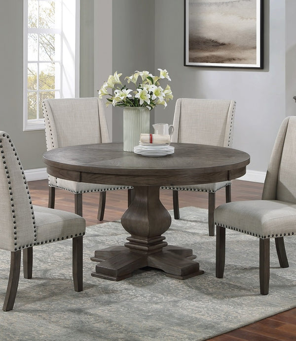 English Elm Traditional Round Pedestal Dining Table Seats Six Oak Finish Rubberwood Carved Base B011S01035