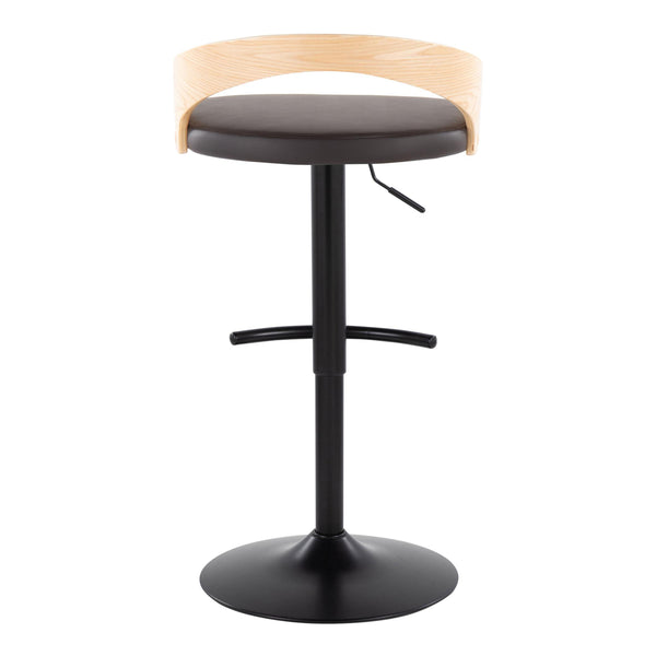 English Elm Grotto Adjustable Barstool Set of 2 — Swivel Faux Leather Seats, Black Metal Base, Wood Accent, Modern Comfort B202S00907