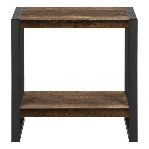 English Elm Accent 2-Tier Side Table with Reclaimed Brown Laminate Top and Black Metal Legs — Industrial Nightstand B2710P221331
