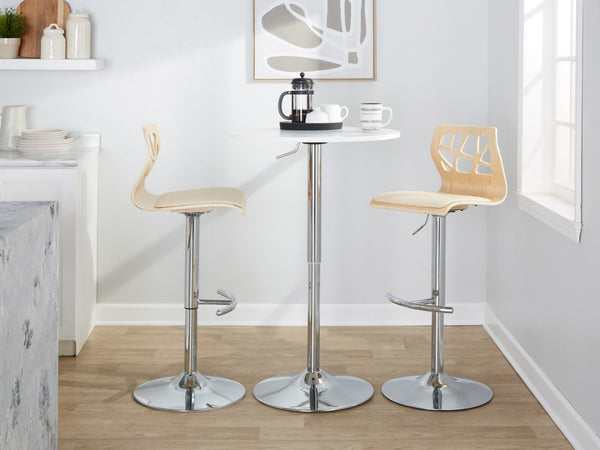English Elm Adjustable Swivel Barstools Mid-century Modern Walnut and Cream Faux Leather Set of 2 B202S02182