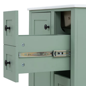 English Elm 24-inch Matte Bathroom Vanity Rubberwood Cabinet with Ceramic Sink and Soft-close Drawers Light Green N729P377516F