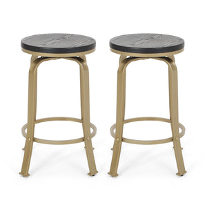 English Elm Christopher Knight Home® - COUNTER Industrial Swivel Counter Stool Set with Iron Frame and Faux Wood Ash Veneer Seating, Durable Design Black+Gold 59130.00BLKBRS