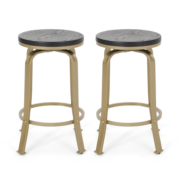 English Elm Christopher Knight Home® - COUNTER Industrial Swivel Counter Stool Set with Iron Frame and Faux Wood Ash Veneer Seating, Durable Design Black+Gold 59130.00BLKBRS