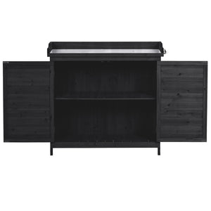 English Elm TOPMAX Rustic Fir Wood Potting Bench 39" with Galvanized Top, 2-Tier Shelves & Side Hooks, Black - Durable Garden Workstation N717P220218B