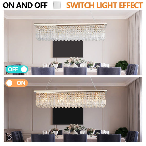 English Elm Modern Gold Crystal Raindrop Chandelier Eight Light Rectangular Fixture for Dining W1340P189514