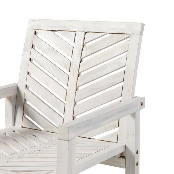 English Elm Walker Edison - Modern Acacia Patio Chairs Set of 2 — White Washed Chevron Design, Contoured Seats, Durable Outdoor Wood Finish B185P169303