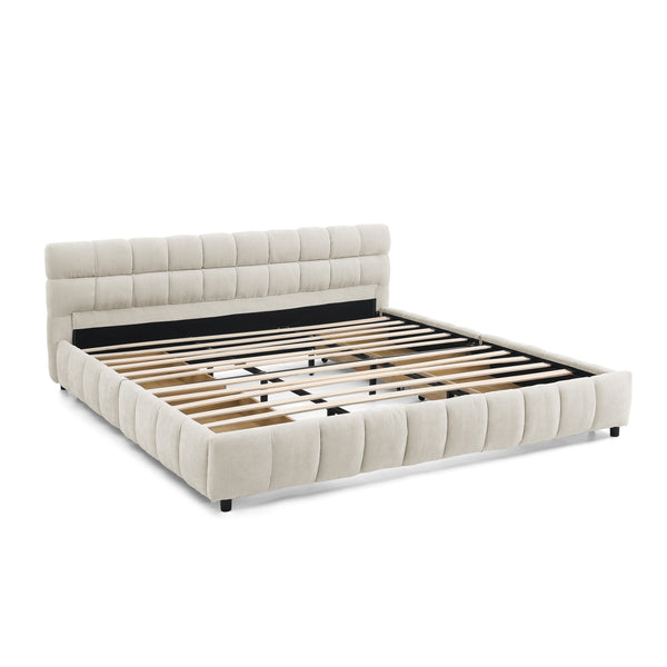 English Elm King Upholstered Bed Frame with Plush Chenille Headboard, Modern Storage Drawers & Solid Assembly-Friendly Design Beige W487P235315