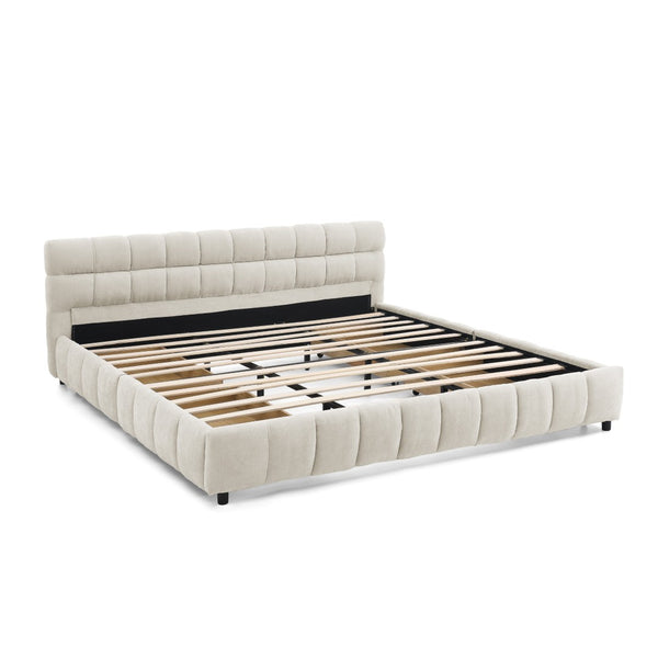 English Elm California King Platform Bed Chenille Upholstered Frame with Storage Drawers Modern Beige W487S00422