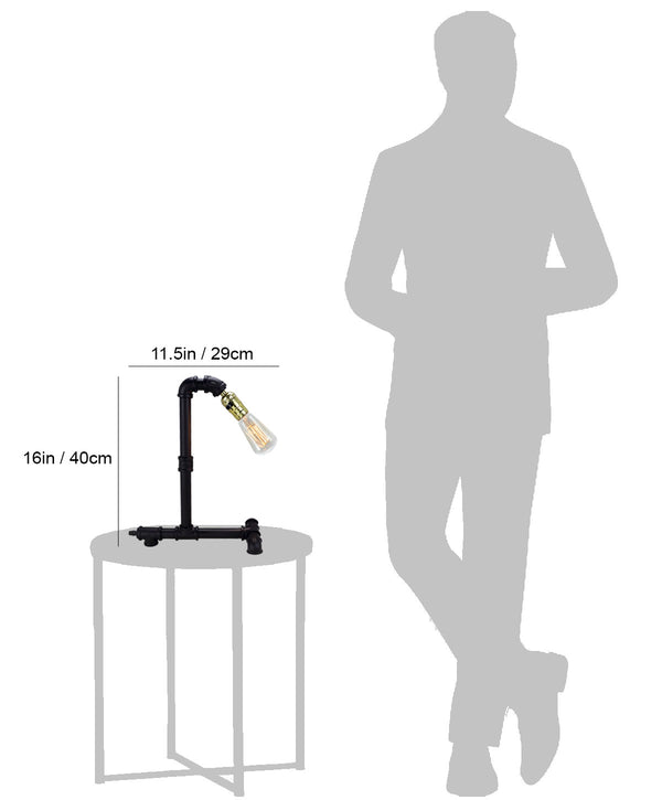 English Elm Industrial Pipe Desk Lamp Black Metal LED/Edison-Compatible Rustic Office Bedroom Loft Lighting, UL-Certified B080P329317