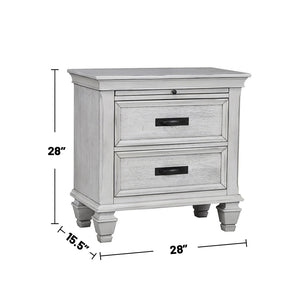 English Elm MDF Two-Drawer Nightstand with Pull-Out Tray, Cord Access, Distressed Antique White & Carved Legs B016P255544